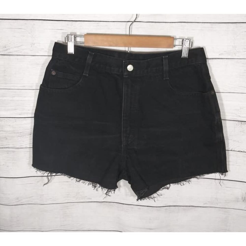 Vintage Gitano Black Mom Cut Off Raw Hem Hi Rise Jean Shorts Boho Festival Sz 10